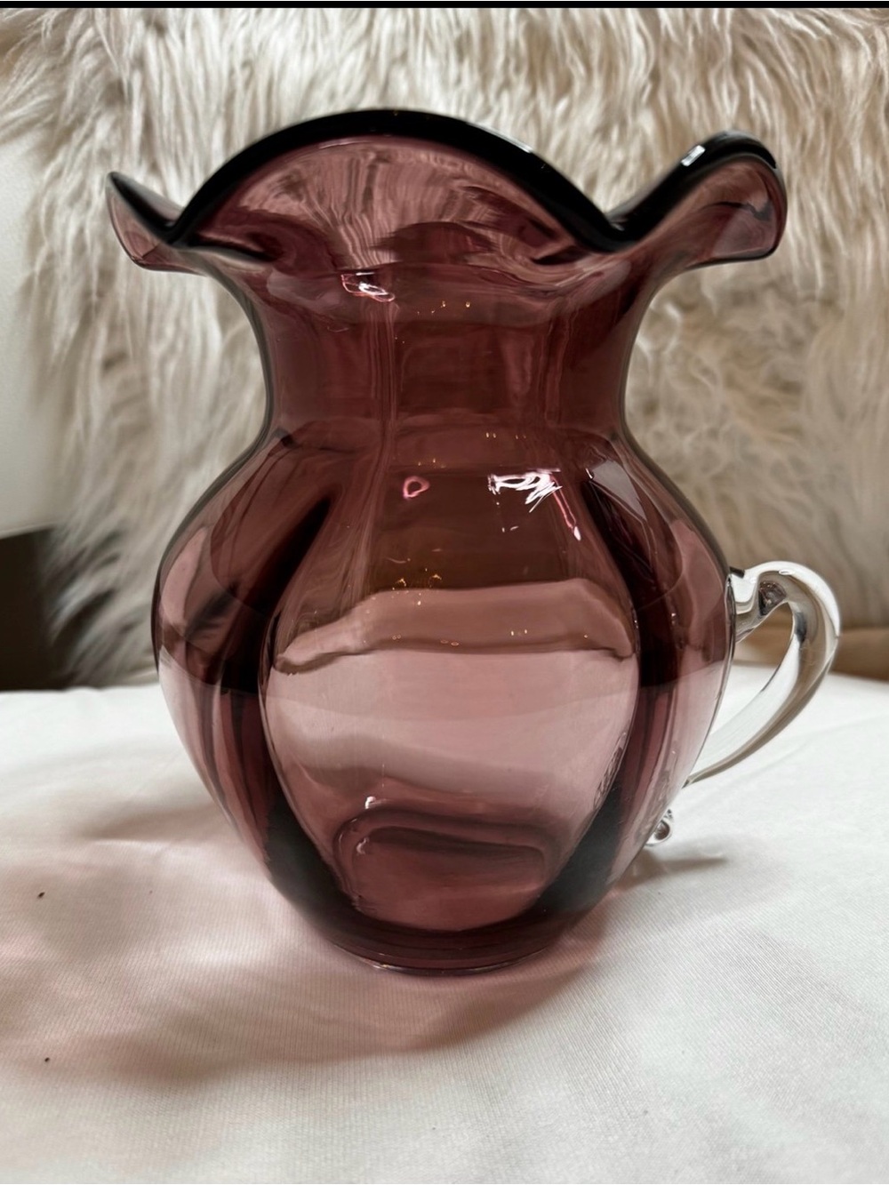 Purple Glass Decorative Pitcher Vase - Elegant Accent